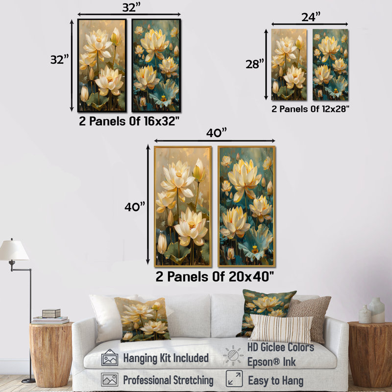 Ensemble de 2 pièces d'art mural blanc et vert, Ne s’applique pas, Toile tendue sur cadre, H 28 po x l 24 po