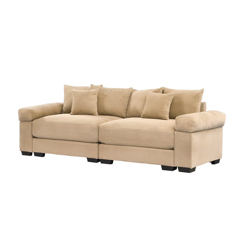 2-Seat Oversized Modular Corduroy Sectional Couch with Throw Pillows for Living Rooms, Tan Corduroy