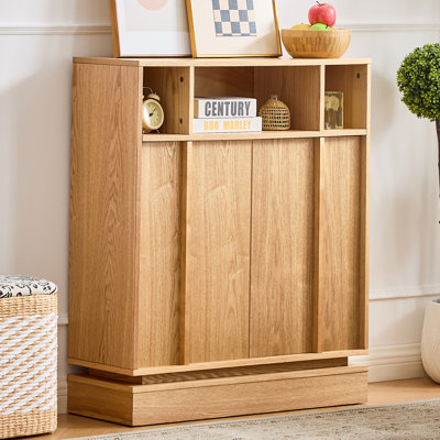 31.7" Wide 2 - Door Credenza Office Storage Cabinet With Adjustable Shelves And Open Storage