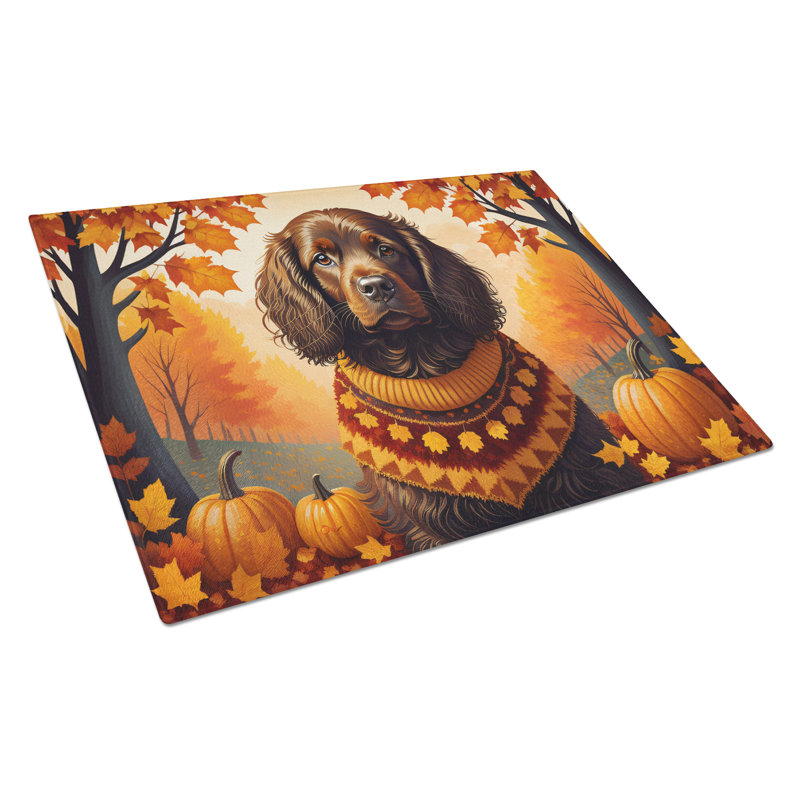 Boykin Spaniel Fall Glass Cutting Board Large
