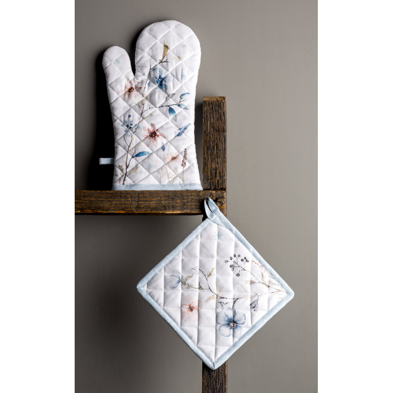 Maison d'Hermine Ice Florals, manique et gant de cuisine 100 % coton - 19 x 33 cm et 20 x 20 cm