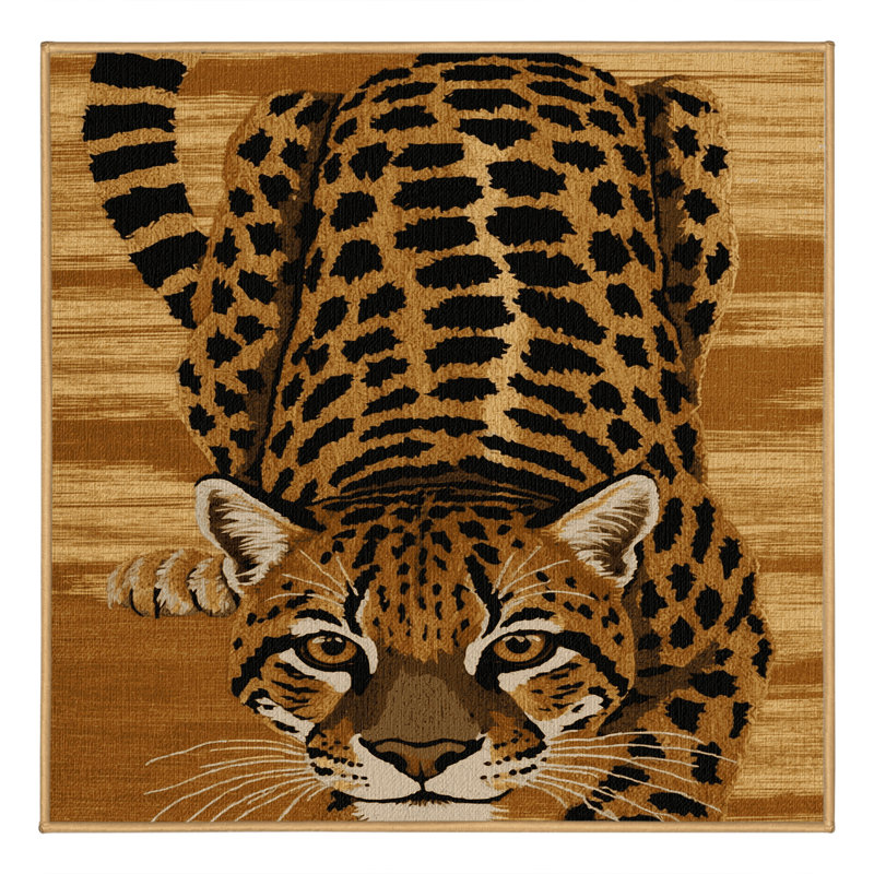 Washable Ocelot Big Cats Area Rug, Square 4'