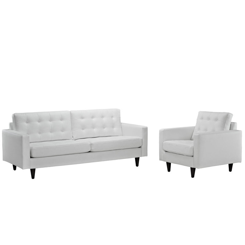 Ensemble de fauteuil et canapé Empress, Simili cuir blanc