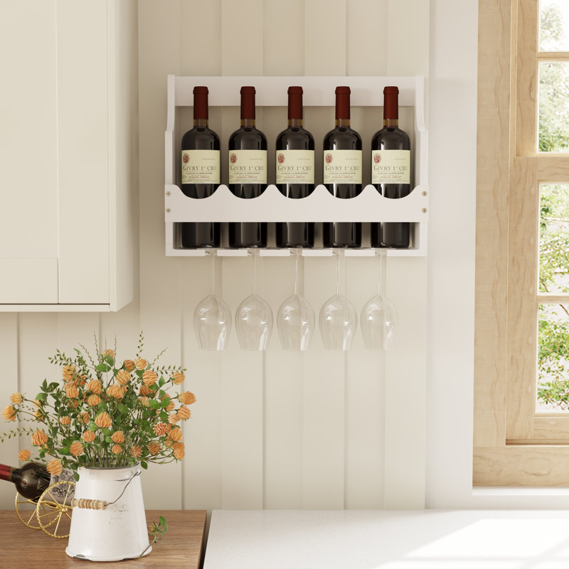 Support à verres à vin mural en bois massif, Blanc