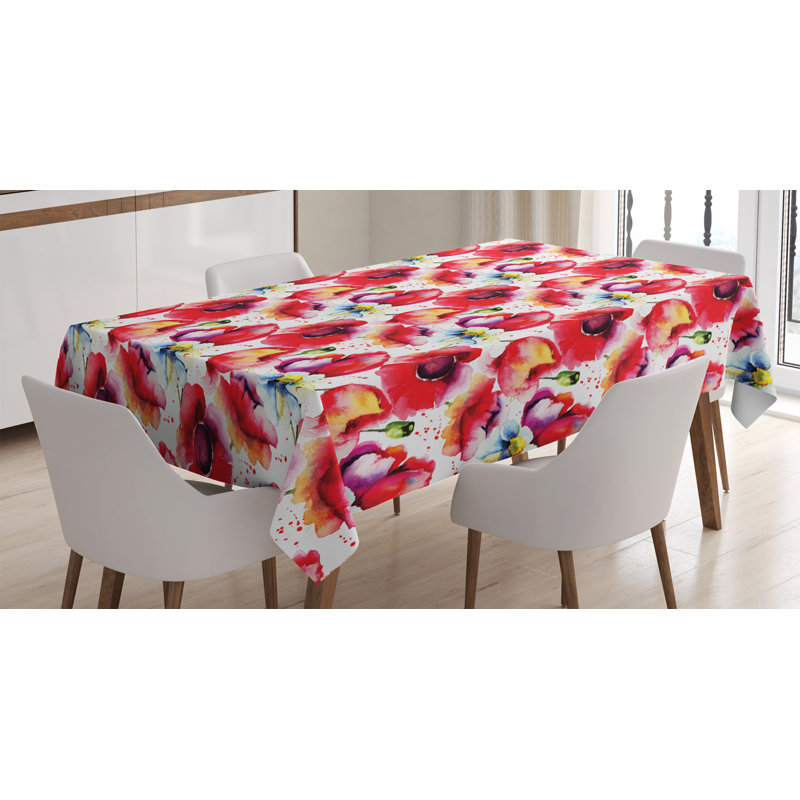 Poppy Tablecloth, Colorful Combined Mixed Poppy Flower Petals Pattern Spring Garden Theme Paint Effect, Rectangular Table Cover For Dining Room Kitchen Decor, 52" X 70", Blue Red