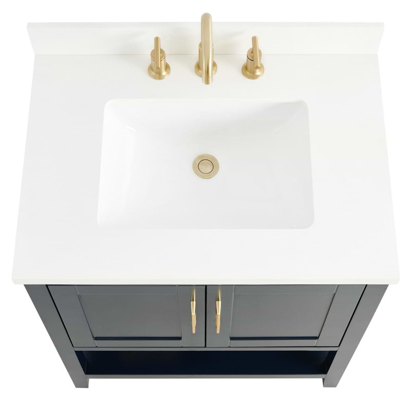 Sheraton 30" Freestanding Standard Single Bathroom Vanity with Top, Navy, Gold Zinc Alloy