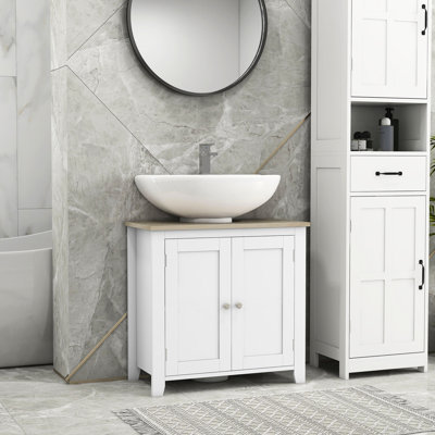 Unité de salle de bain sous le lavabo - armoire en U, tablette réglable, profondeur de 23,5 po, buffet en U blanc, rangement supplémentaire,