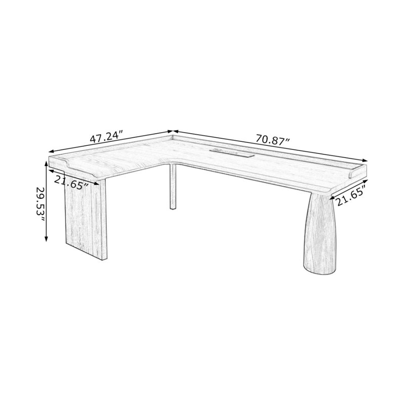 Bureau en bois massif en forme de L brun noisette, H 31,5 po x l 70,87 po x P 47,24 po, Retour à gauche