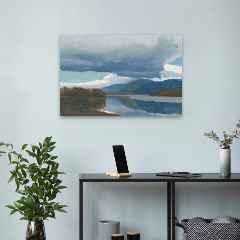 «Blue and Brown A River View Art», 16" H x 24" W