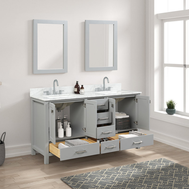 Meuble-lavabo mural à double cuve 60 po Sharlene, Gris