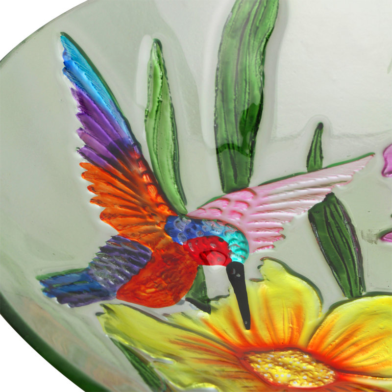 18"W Glass Hummingbird Birdbath with Stand