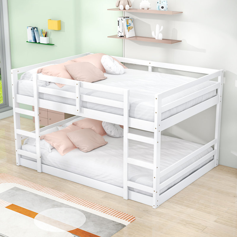 Full Over Full Wood Bunk Bed With Enhanced Safety Features And Ladders, White