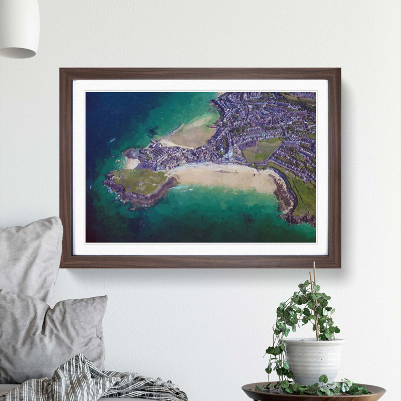 View of St Ives in Cornwall - Picture Frame Graphic Art Print, 35cm H x 50cm W x 2cm D, Walnut