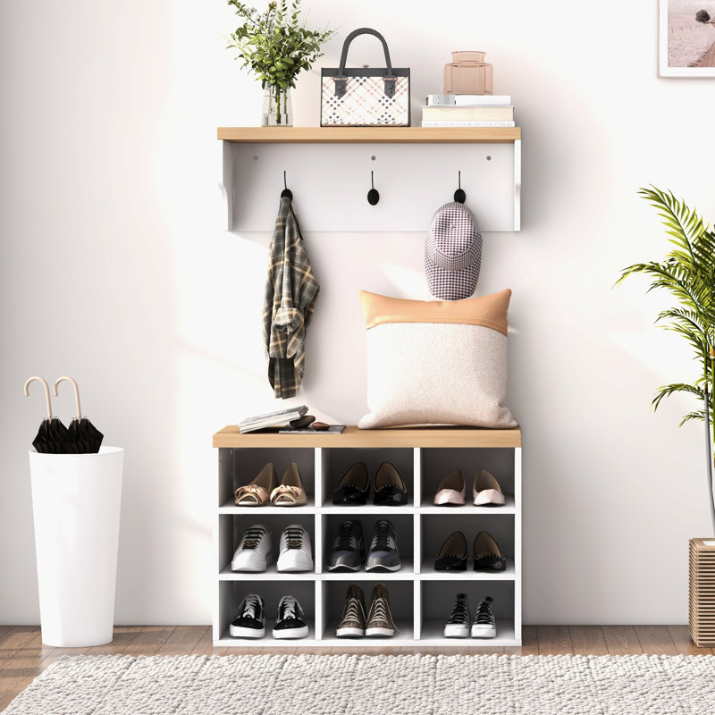 Banc à chaussures et à chaussures blanc avec 21 casiers et armoire de rangement pour 9 paires