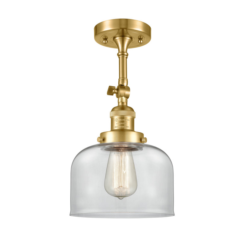 Handley Glass Semi Flush Mount, Clear, 3.5 Watt Vintage LED Bulb, Satin Gold