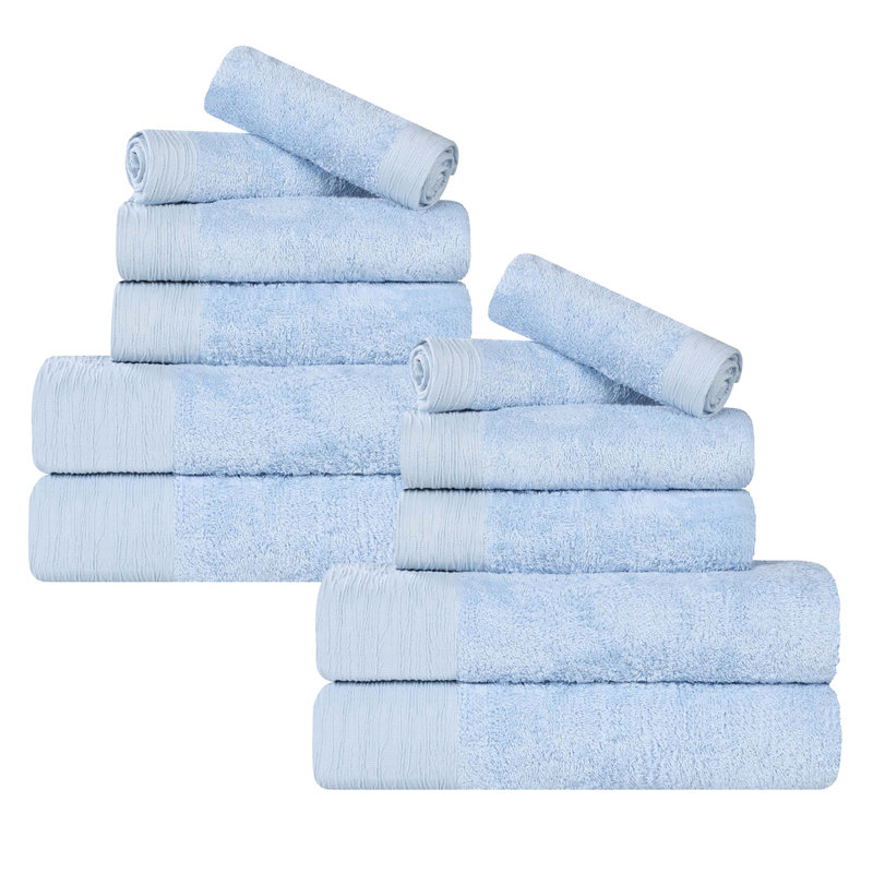 Rayon From Bamboo Cotton Blend Eco-Friendly Hypoallergenic Soft Solid Towel Set, Light Blue, 12 Piece Towel Set