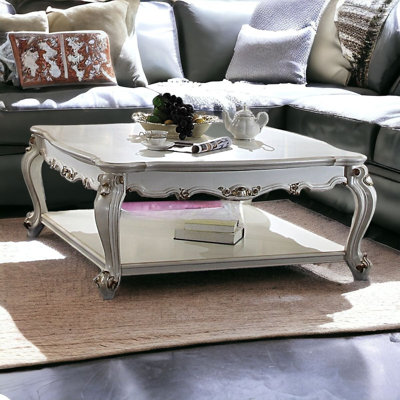 Table basse 47 "en bois de perle avec tablette