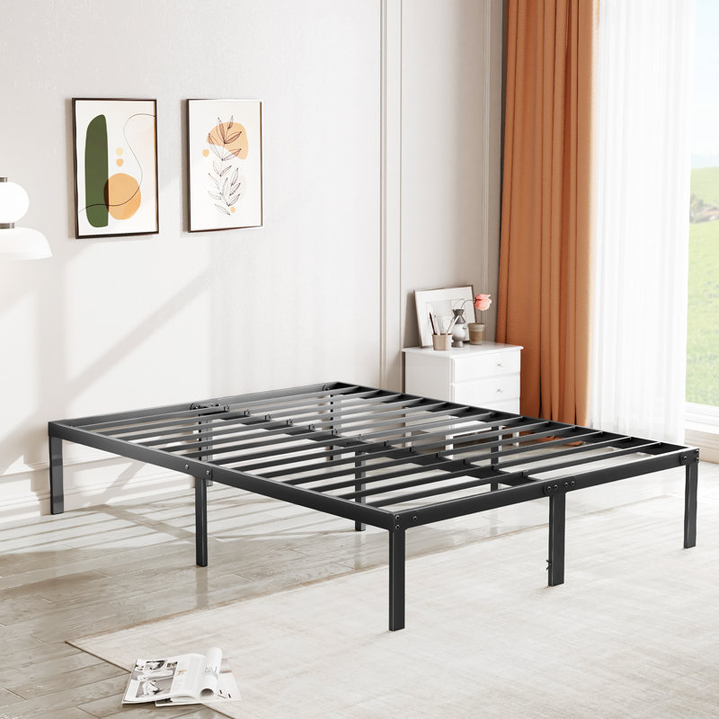 Cadre de lit plateforme en métal noir Carlisa 12"/14"/16"/18" avec support à lattes en acier, aucun sommier requis, 14"
