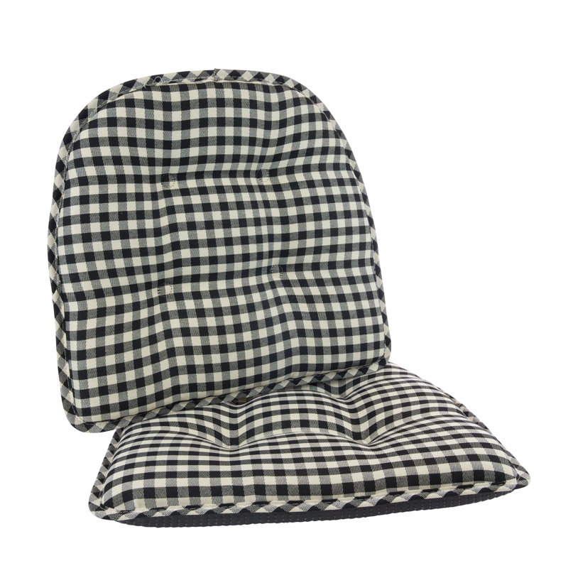 Non-Slip Gingham Dining Room And Kitchen Seat Cushions, 16 X 15 X 2 Inches, Gingham Black
