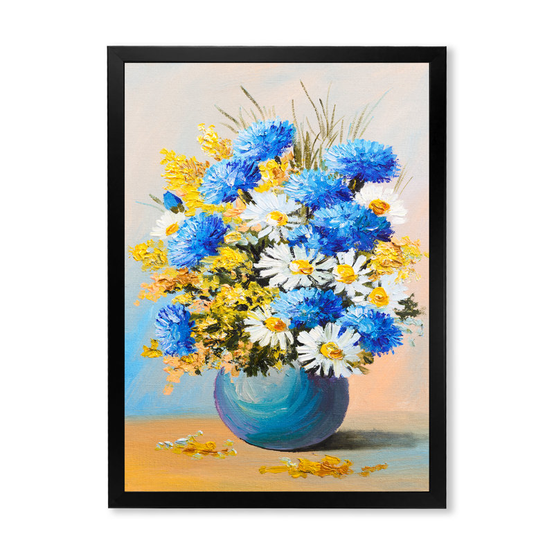 Un bouquet de fleurs bleues - peinture, Cadre photo noir, H 20 po x l 12 po x P 1 po