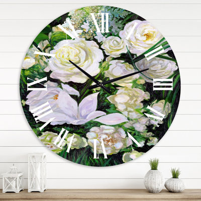 Bouquet Of White Roses - Traditional wall clock