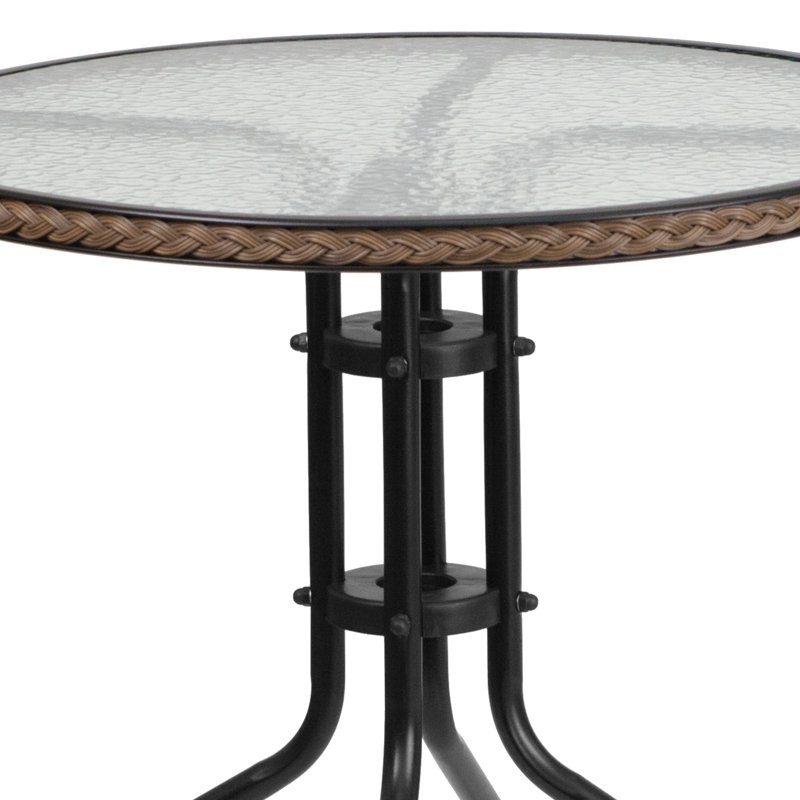 28'' Round Metal Table & 2 Rattan Stack Chairs Set