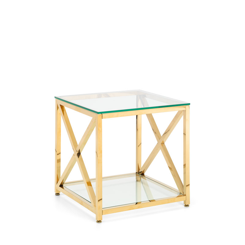 Trueblood Glass Top Floor Shelf End Table, Gold
