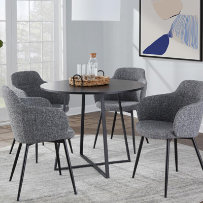 Table de salle à manger contemporaine en métal noir et panneau de fibres à densité moyenne noir