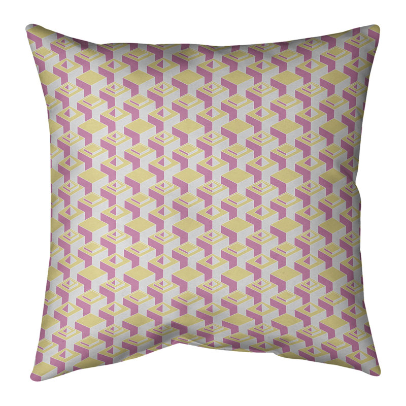 Housse de coussin Skyscrapers, 18" x 18", Jaune clair / rose, Simili daim