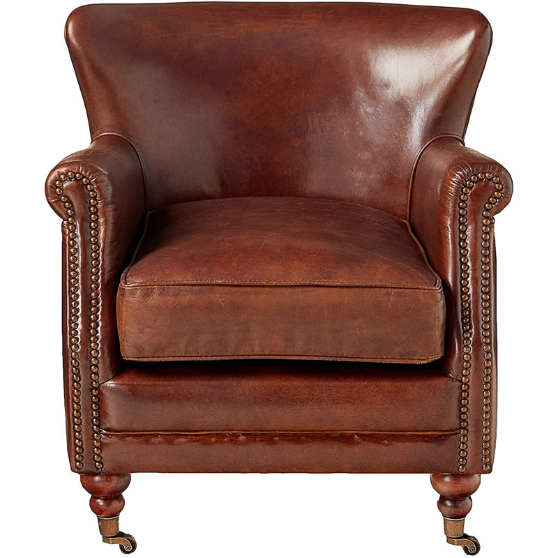 Fauteuil club en cuir fleur brun foncé de l 24 po Bellfleur