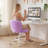 Low-Back Vanity Chair with Wheels – Adjustable Height Task Chair, Soft Upholstered Swivel Chair for Bedroom & Home Office-129532016