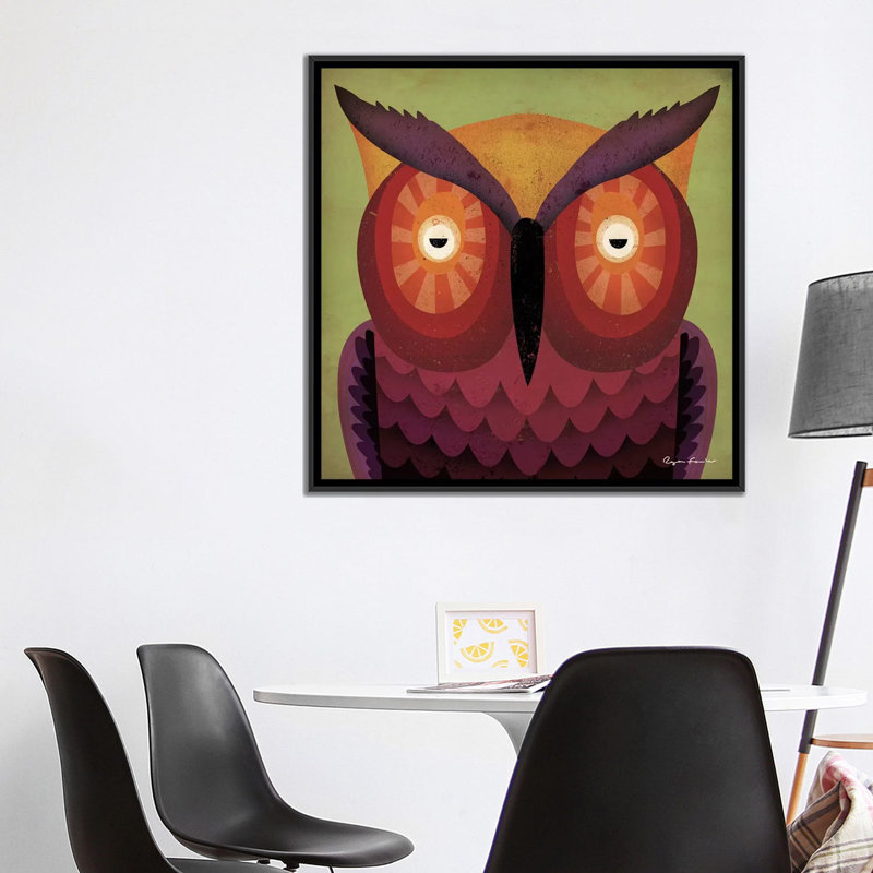 " Owl Wow " by Ryan Fowler, 18" H x 18" W x 1.5" D, No Mat, Black Framed Canvas