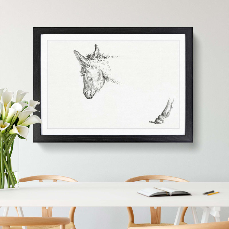 Sketch of a Donkey by Jean Bernard - Picture Frame Drawing Print, 27cm H x 36cm W x 2cm D, Black Framed