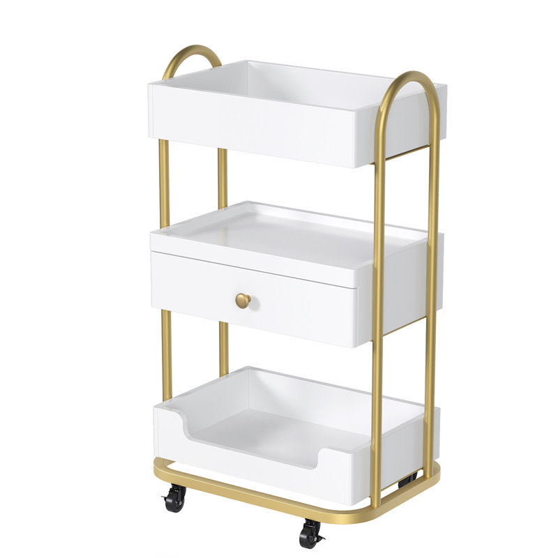 White Salon Trolley Cart With 3 Trays And 1 Drawer, White