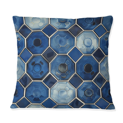 Imprimé hexagonal bleu et blanc - Coussin moderne