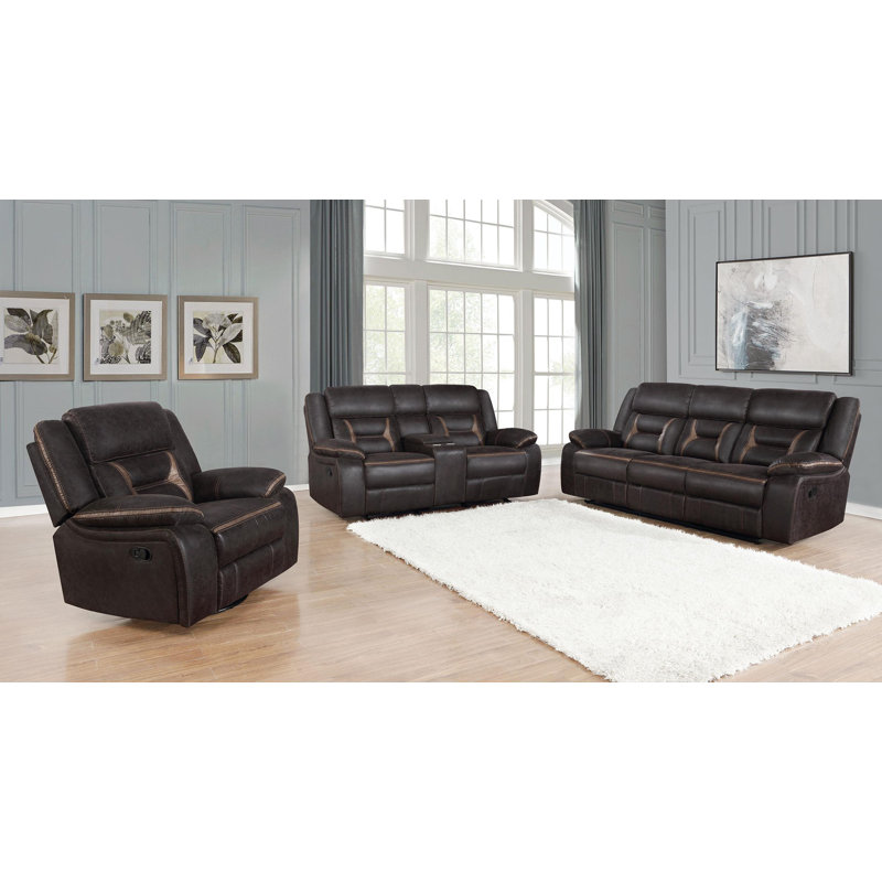 Ensemble de canapé inclinable 3 pièces Bhanwari, Brun