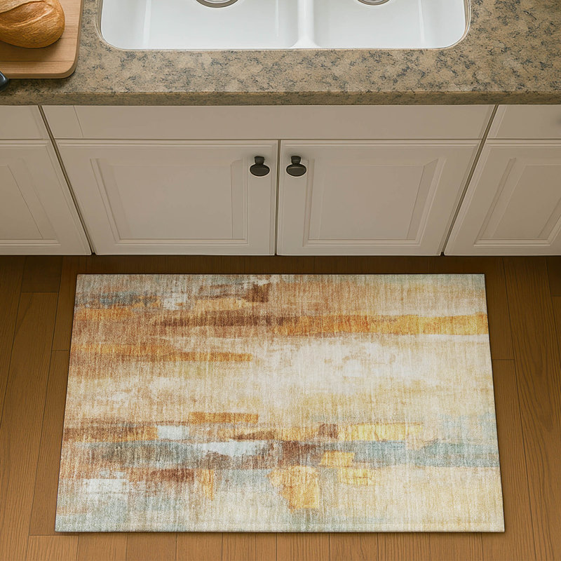 Tapis abstrait lavable à la machine de qualité supérieure Mayfield AMF2020, Cuivre, 1 pi 8 po x 2 pi 6 po