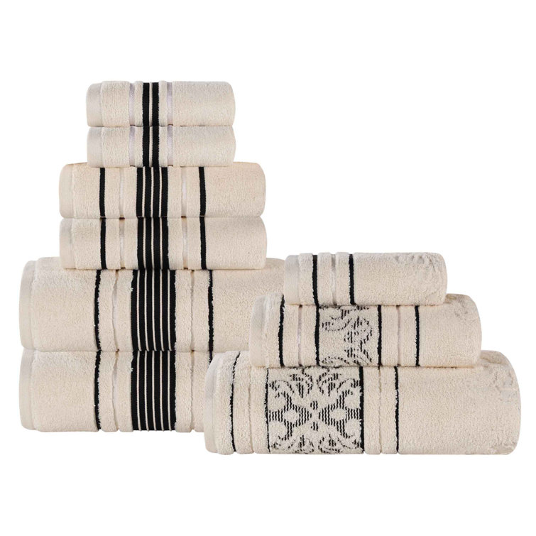 Sadie Zero Twist Cotton Solid and Jacquard Floral Absorbent 9 Piece Assorted Towel Set Charlton Home Color: Ivory