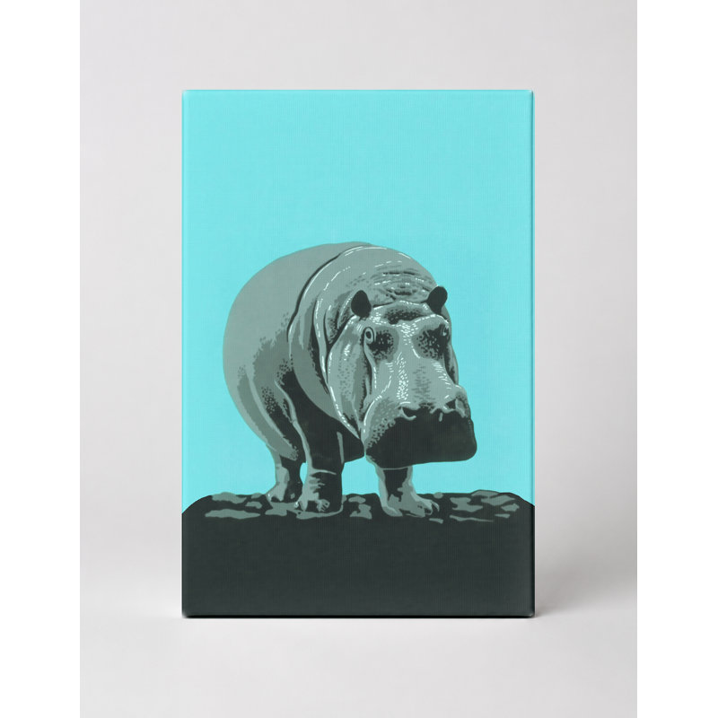 Hippopotame sur rocher - Portrait, art mural sur toile, L 20 po x H 30 po