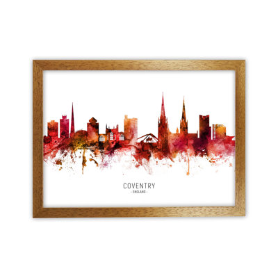 Coventry England Skyline Red City Name by Michael Tompsett - Print