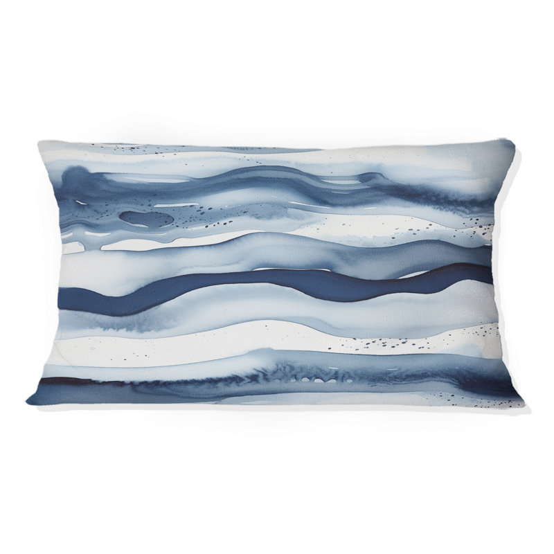 Abstract Classic Blue Waves III - Fractals Printed Throw Pillow, Rectangle 12"H x 20"W