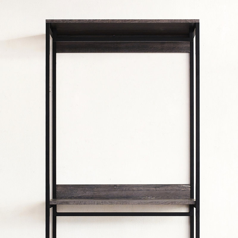 Garde-robe en bois massif, gris rustique, métal, rangement profond, bois gris résistant aux taches, thermolaqué, fabrication fiable