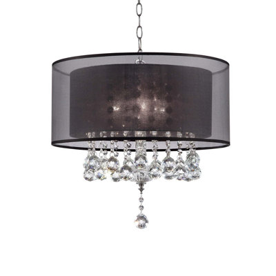 19" Tall Ceiling Lamp "Effleurer", And Crystal Accents, Shade