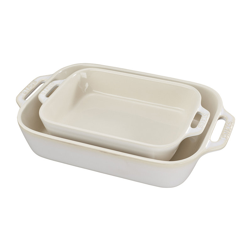 Staub Ceramic 2-piece Rectangular Baking Dish Set, Rustic Ivory