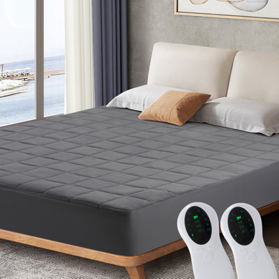 Protège-matelas chauffant électrique pour grand lit - Chauffe-lit luxueux en molleton gris corail avec 10 réglages de chaleur, minuterie d'arrêt automatique 2/4 / 8h et ajustement profond à poche de 18 po, lavable à la machine, cordon d'alimentation de 13 pi de long