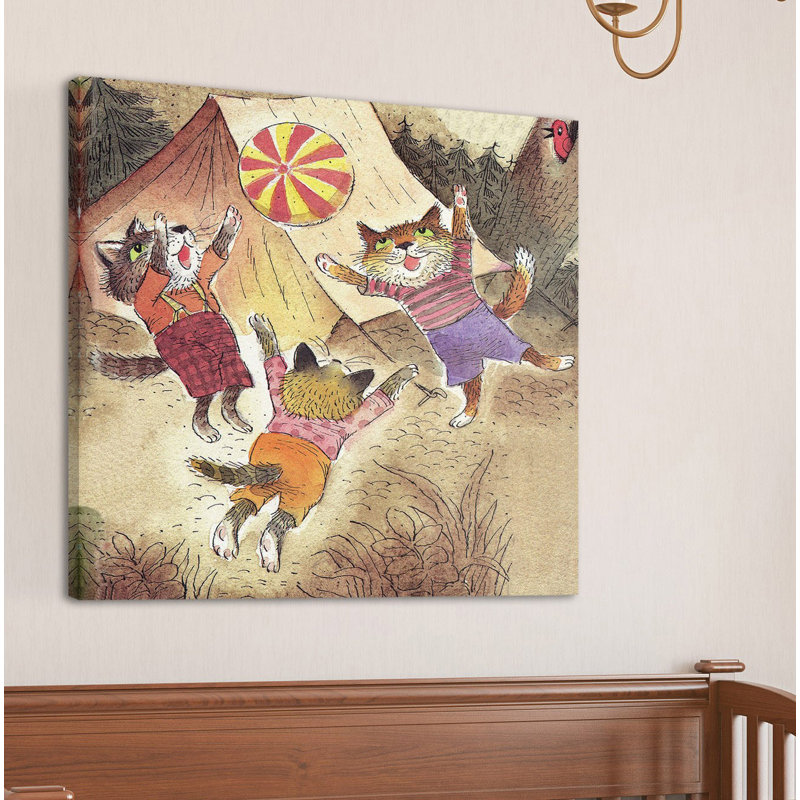 Reproduction de chats jouant sur toile tendue, H 18 po x l 18 po