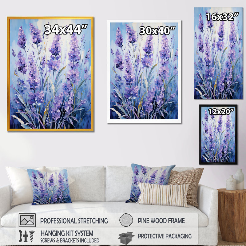 Lavande, sérénité, art floral, Cadre flottant brun, H 32 po x l 24 po x P 1 po