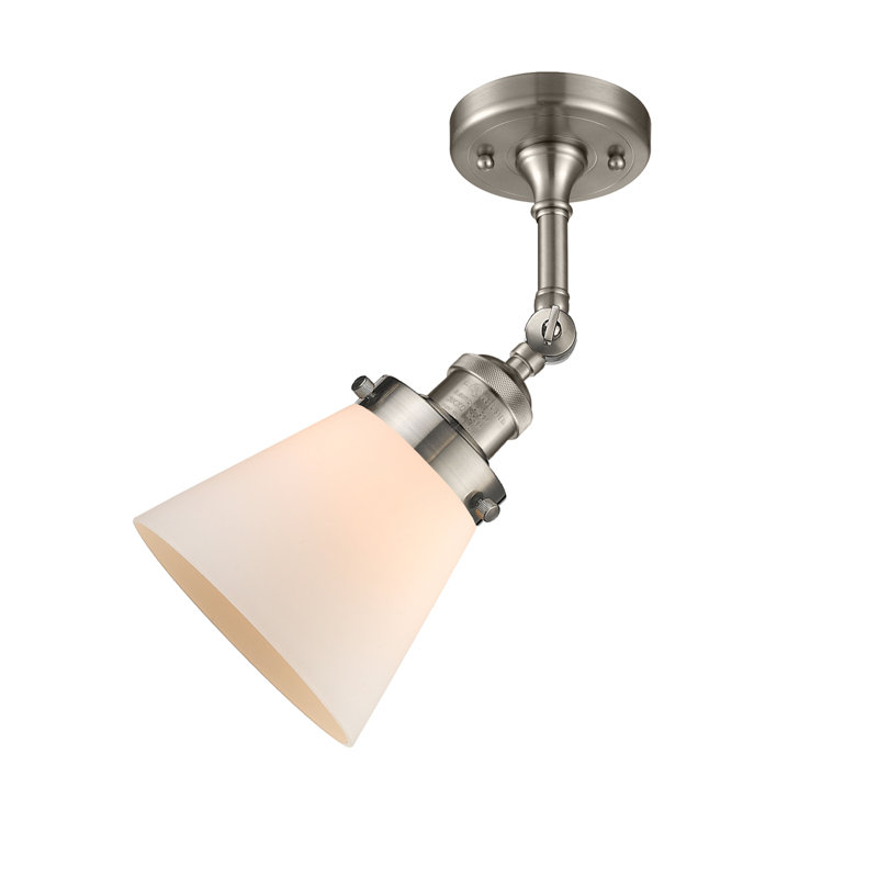 Applique murale 1 lumière Cone, Boîtier blanc mat, Ampoule à DEL rétro de 6 watts, Nickel satiné brossé