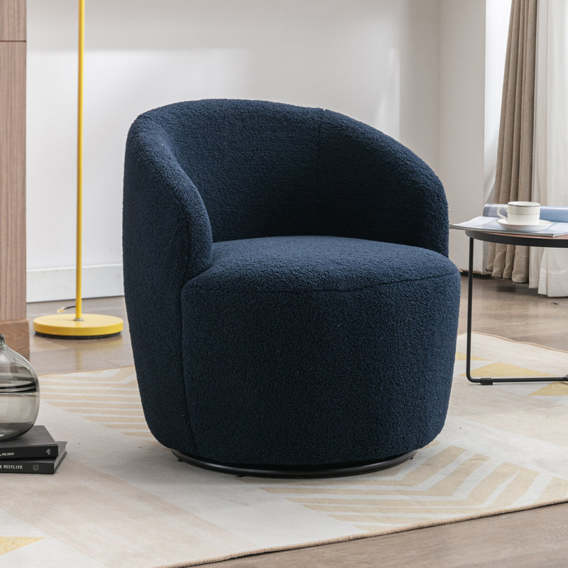 Genece Upholstered Swivel Accent Chair, Dark Blue Wool