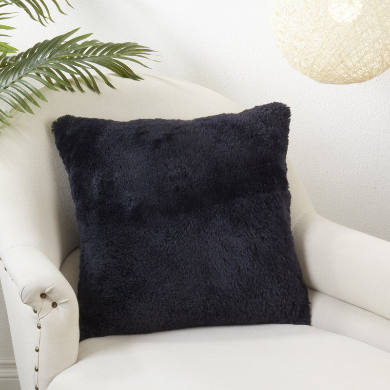 Coussin en peau de mouton Shearling Collection, Noir, polyester